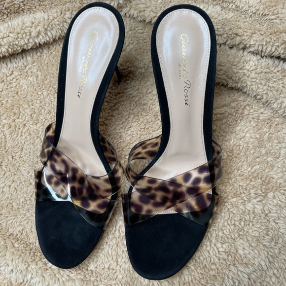 Gianvito Rossi Leopard Print Heel Sandals Suede Open Toe Womens Size 38.5 ITALY - Picture 2 of 11